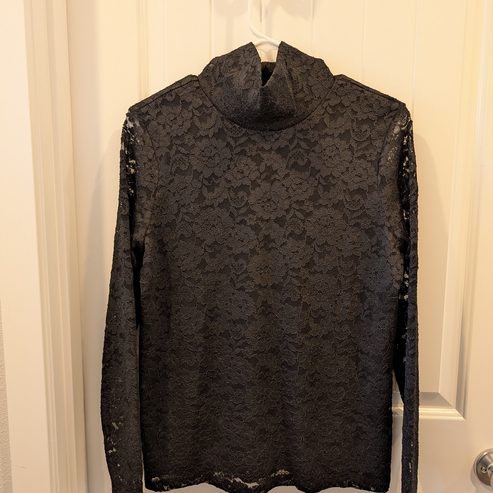 Talbots Black Lace Cowl Neck Sweater - Picture 2 of 7